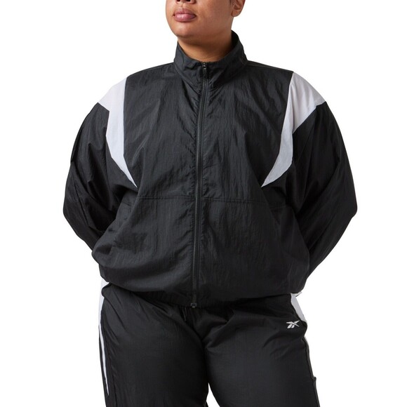 Reebok Plus Size Zip-Front Long-Sleeve Colorblocked Jacket, Black, 3X - Picture 1 of 1